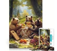 Jigsaw 1000 Pieces Bears Picnic in The Woods Accurate Cut Art Creative Brain Play Easy Play Game Xmas Art Display (50x75cm)