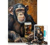 Jigsaw 1000 Pieces Beer Drinking Monkey Sharp Joint Play Logic Puzzle Play Cozy Time Game Christmas Fun Gift (38x52cm)