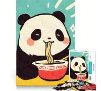 Jigsaw 1000 Pieces Big Cute Panda Eating Ramen Smooth Edge Play Mind Skill Fun Cozy Time Play Birthday Hobby Gift (38x52cm)