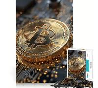 Jigsaw 1000 Pieces Bitcoin on Circuit Board Accurate Cut Art Creative Brain Play Easy Play Game Xmas Art Display (38x26cm)