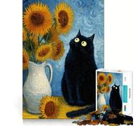 Jigsaw 1000 Pieces Black Cat And Sunflowers Van Gogh Style Precise Joint Play Cognitive Game Toy Free Time Game Christmas Fun Gift (38x52cm)