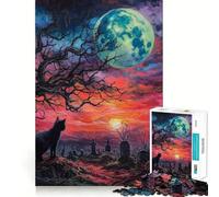Jigsaw 1000 Pieces Black Cat Cemetery Sunset Accurate Cut Art Creative Brain Play Easy Play Game Xmas Art Display (38x26cm)