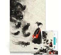 Jigsaw 1000 Pieces Black Cat Ghosts Yokai Perfect Edge Play Cognitive Fun Play Slow Play Fun Xmas Art Display (50x75cm)