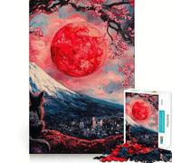 Jigsaw 1000 Pieces Black Cat ﹨u Red Moon Smooth Edge Play Mind Skill Fun Cozy Time Play Birthday Hobby Gift (50x75cm)