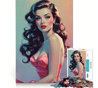 Jigsaw 1000 Pieces Brunette Pin-up Pink Dress Accurate Cut Fun Mental Skill Game Rest Time Game Festive Leisure Gift (50x75cm)