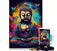 Jigsaw 1000 Pieces Buddha Butterfly Graffiti Perfect Edge Play Cognitive Fun Play Slow Play Fun Xmas Art Display (50x75cm)