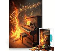 Jigsaw 1000 Pieces Burning Piano with Musical Notes Perfect Edge Play Cognitive Fun Play Slow Play Fun Xmas Art Display (50x75cm)