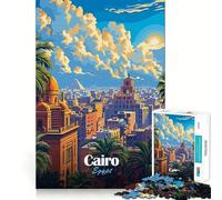Jigsaw 1000 Pieces Cairo, Egypt Cityscape Illustration Perfect Edge Play Cognitive Fun Play Slow Play Fun Xmas Art Display (38x52cm)