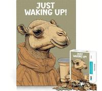 Jigsaw 1000 Pieces Camel Waking Up with Coffee Perfect Edge Play Cognitive Fun Play Slow Play Fun Xmas Art Display (38x26cm)