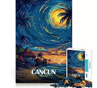 Jigsaw 1000 Pieces Cancun Mexico Tropical Beach Night Perfect Edge Play Cognitive Fun Play Slow Play Fun Xmas Art Display (50x75cm)