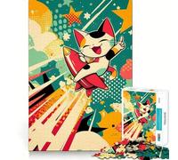 Jigsaw 1000 Pieces Cartoon Cat Riding A Rocket Perfect Edge Play Cognitive Fun Play Slow Play Fun Xmas Art Display (50x75cm)