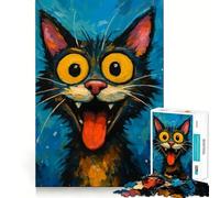 Jigsaw 1000 Pieces Cartoon Cat with Exaggerated Features Perfect Edge Play Cognitive Fun Play Slow Play Fun Xmas Art Display (38x26cm)