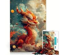 Jigsaw 1000 Pieces Cartoonized Chinese Dragon Perfect Edge Play Cognitive Fun Play Slow Play Fun Xmas Art Display (50x75cm)