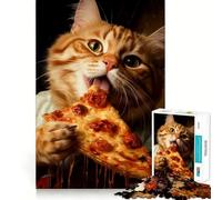 Jigsaw 1000 Pieces Cat Eating Pizza Perfect Edge Play Cognitive Fun Play Slow Play Fun Xmas Art Display (38x52cm)
