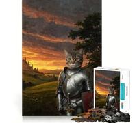 Jigsaw 1000 Pieces Cat Knight in Shining Armor Perfect Edge Play Cognitive Fun Play Slow Play Fun Xmas Art Display (50x75cm)
