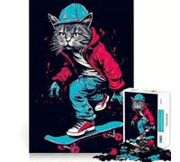 Jigsaw 1000 Pieces Cat Skate Board Exact Cut Art Creative Brain Game Calm Play Time Birthday Hobby Gift (38x52cm)