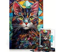 Jigsaw 1000 Pieces Cat Stained Glass Accurate Cut Fun Mental Skill Game Rest Time Game Festive Leisure Gift (38x26cm)