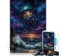 Jigsaw 1000 Pieces Celestial Jellyfish Over Ocean Painting Accurate Cut Fun Mental Skill Game Rest Time Game Festive Leisure Gift (50x75cm)