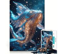 Jigsaw 1000 Pieces Celestial Koi Glowing Golden-Blue D Fish Artwork Accurate Cut Fun Mental Skill Game Rest Time Game Festive Leisure Gift (38x26cm)