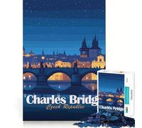 Jigsaw 1000 Pieces Charles Bridge, Czech Republic at Night Accurate Cut Fun Mental Skill Game Rest Time Game Festive Leisure Gift (50x75cm)