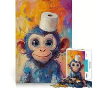 Jigsaw 1000 Pieces Charming Monkey with Roll Exact Cut Art Creative Brain Game Calm Play Time Birthday Hobby Gift (38x52cm)