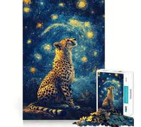 Jigsaw 1000 Pieces Cheetah Under Starlight Exact Cut Art Creative Brain Game Calm Play Time Birthday Hobby Gift (50x75cm)