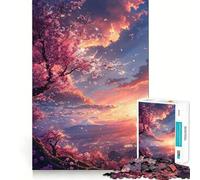 Jigsaw 1000 Pieces Cherry Blossom Fuji Sunset Accurate Cut Fun Mental Skill Game Rest Time Game Festive Leisure Gift (38x52cm)
