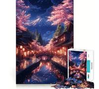 Jigsaw 1000 Pieces Cherry Blossom Night in Japan Exact Cut Art Creative Brain Game Calm Play Time Birthday Hobby Gift (50x75cm)