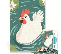 Jigsaw 1000 Pieces Chicken Swimming in A Pond Illustration Accurate Cut Fun Mental Skill Game Rest Time Game Festive Leisure Gift (38x52cm)