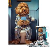 Jigsaw 1000 Pieces Cockapoo on The Toilet for Educational Game Challenge Toy for Educational Game Tough Challenge Gifts For Birthdays (Size 38x52cm)