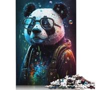 Jigsaw 1000 Pieces Cosmic Panda with Glasses Puzzles Wooden Jigsaw Puzzles for Adults Difficulty Game 1000pcs (75x50cm)