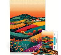 Jigsaw 1000 Pieces Cozy Italian Sunset Hills Minimalist Art Illustration Precise Cut Art Cognitive Skill Toy Leisure Time Fun Christmas Calm Gift (50x75cm)
