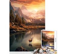 Jigsaw 1000 Pieces Deer in The Mountains Puzzles for Teenagers Pattern Assembly Parent-child Interaction Birthday Present, Gifts, (38x52cm)