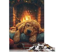 Jigsaw 1000 Pieces Dog Sleeping by Fireplace Puzzles Adults Difficulty Jigsaw Puzzles Education Toys Games Family Decoration 1000pcs (75x50cm)