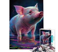 Jigsaw 1000 Pieces Farm Pig Oil Paint for Educational Game Challenge Toy for Educational Game Tough Challenge Gifts For Birthdays (Size 75x50cm)