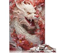 Jigsaw 1000 Pieces Fierce Dragon Red Flowers Jigsaw Puzzles Adults Difficulty Jigsaw Puzzles Education Toys Games Family Decoration 1000pcs (75x50cm)