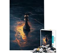 Jigsaw 1000 Pieces for Adults A Lone King Chess Piece on A Dark Glowing Board Calming Focus Building Toy Neat Cut No Paper Leftovers Elegant Birthday Gifts Idea (Size 38x26cm)