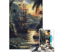 Jigsaw 1000 Pieces for Adults A Pirate Ship Sails Calming Focus Building Toy Neat Cut No Paper Leftovers Elegant Birthday Gifts Idea (Size 38x26cm)