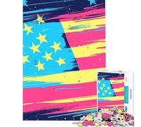 Jigsaw 1000 Pieces for Adults Abstract American Flag Art Relaxing Brain Plaything Matte Finish No Glare Reflection Wonderful Birthday Choice (Size 38x26cm)