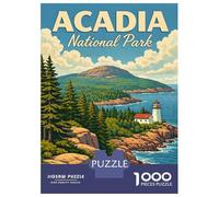 Jigsaw 1000 Pieces for Adults Acadia National Park Vintage Travel Poster Maine Coastal Lighthouse & Cadillac Mountain Art Adult Jigsaw Puzzle Relaxing Games Stress Reliever Unique Birthday And Gifts
