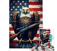 Jigsaw 1000 Pieces for Adults American Eagle Rifle Flag Help The Brain Exercise Perfect Decoration Brain Teaser Game Suitable for Ages 14 And Up (38x52cm)