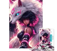 Jigsaw 1000 Pieces for Adults Anime Girl with White Wolf 1000 Piece Jigsaws Educational Toy Birthday Present Family Fun & Game Night (50x75cm)