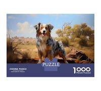Jigsaw 1000 Pieces for Adults Australian Shepherd Adult Jigsaw Brain Teaser Game Staycation Kill Time Help The Brain Exercise 38x26cm/1000pcs