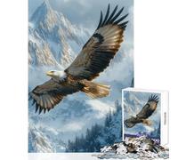 Jigsaw 1000 Pieces for Adults Bald Eagle Soaring Over Snowy Mountains Home Decoration Toys Secret Santa Gifts Family Game Help The Brain Exercise Size 38x26cm