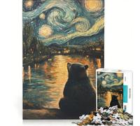 Jigsaw 1000 Pieces for Adults Bear Under Starry Night, Toy Wall Decor, Parent-child Interaction, for Is Ideal As A Gift 50x75cm