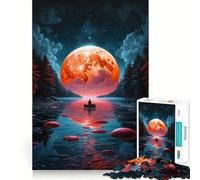 Jigsaw 1000 Pieces for Adults Big Red Moon Accurate Joint Fun Smart Play Gift Peace Time Play Birthday Decor Gift (38x52cm)