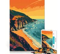 Jigsaw 1000 Pieces for Adults Big Sur Beach Coast Art Accurate Joint Fun Smart Play Gift Peace Time Play Birthday Decor Gift (38x26cm)