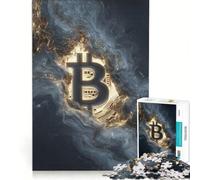 Jigsaw 1000 Pieces for Adults Bitcoin Symbol in Abstract Gold And Blue, Toy Wall Decor, Parent-child Interaction, for Is Ideal As A Gift 38x52cm