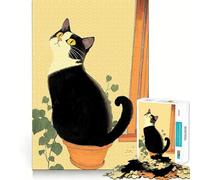 Jigsaw 1000 Pieces for Adults Black Cat in A Pot Neat Fit Decor Focus Building Toy Peace Game Play Birthday Decor Gift (38x52cm)