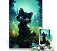 jigsaw 1000 pieces for adults Black Cat in Enchanted Forest Staycation: Zeit totschlagen Eltern-Kind-Interaktion52x38cm